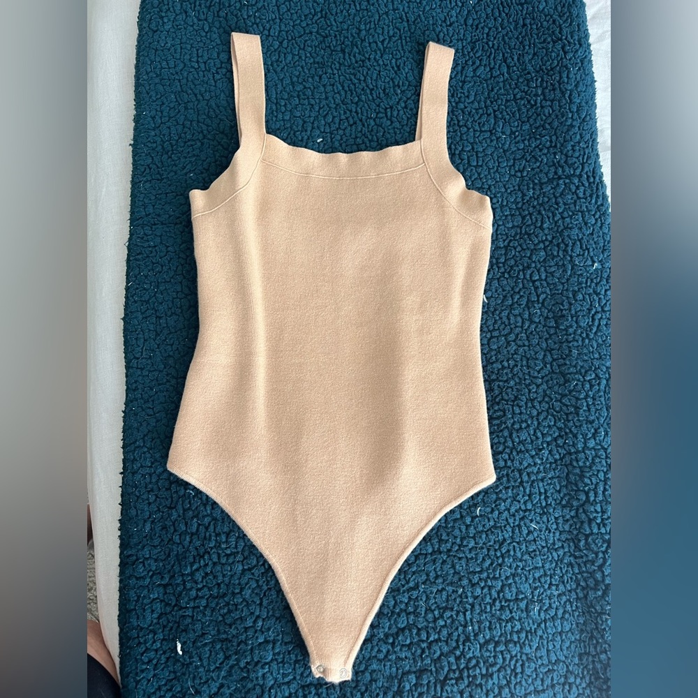 Tan, square neck, sweater body suit- A&F, size L.